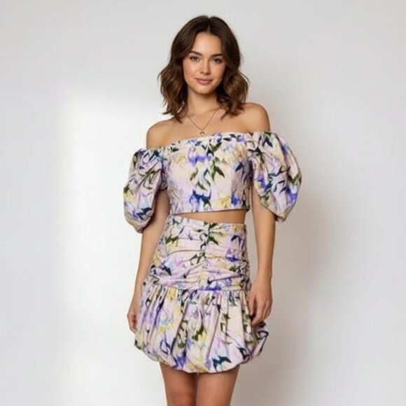 NWT Elliatt Remy Linen Off Shoulder Top and Mini Skirt Set - Picture 2 of 12